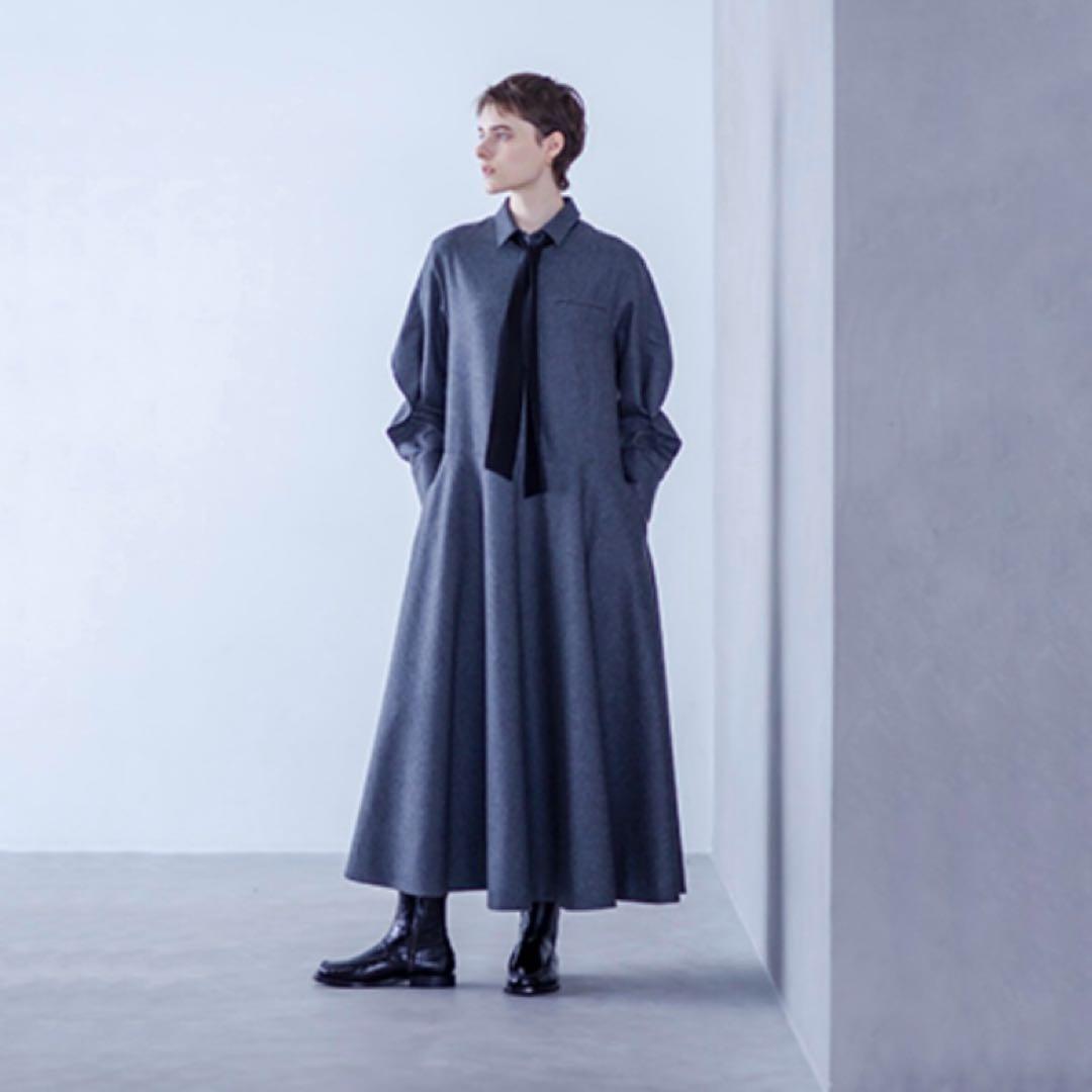 2024 エブール ウールカシミアポプリン リボンタイワンピース 定価10.8万