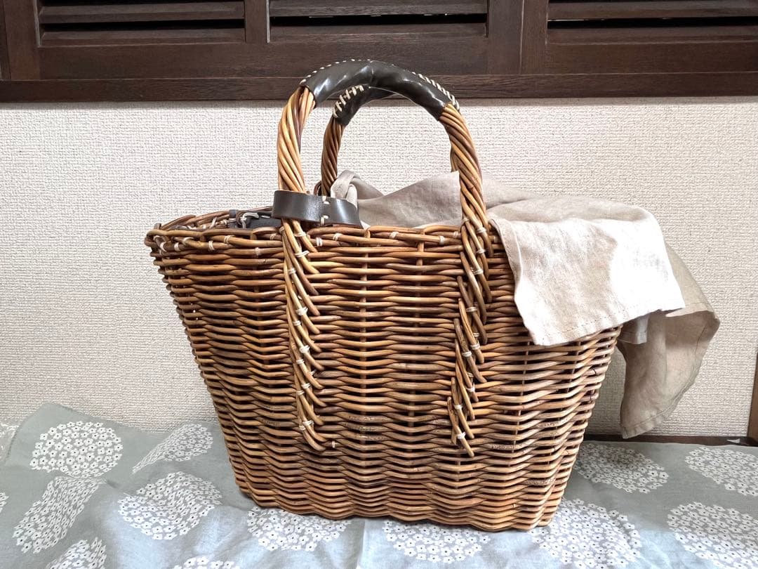 エバゴス ebagos マルシェバッグ レザー×紅籐 定番人気 手提げかごバッグ