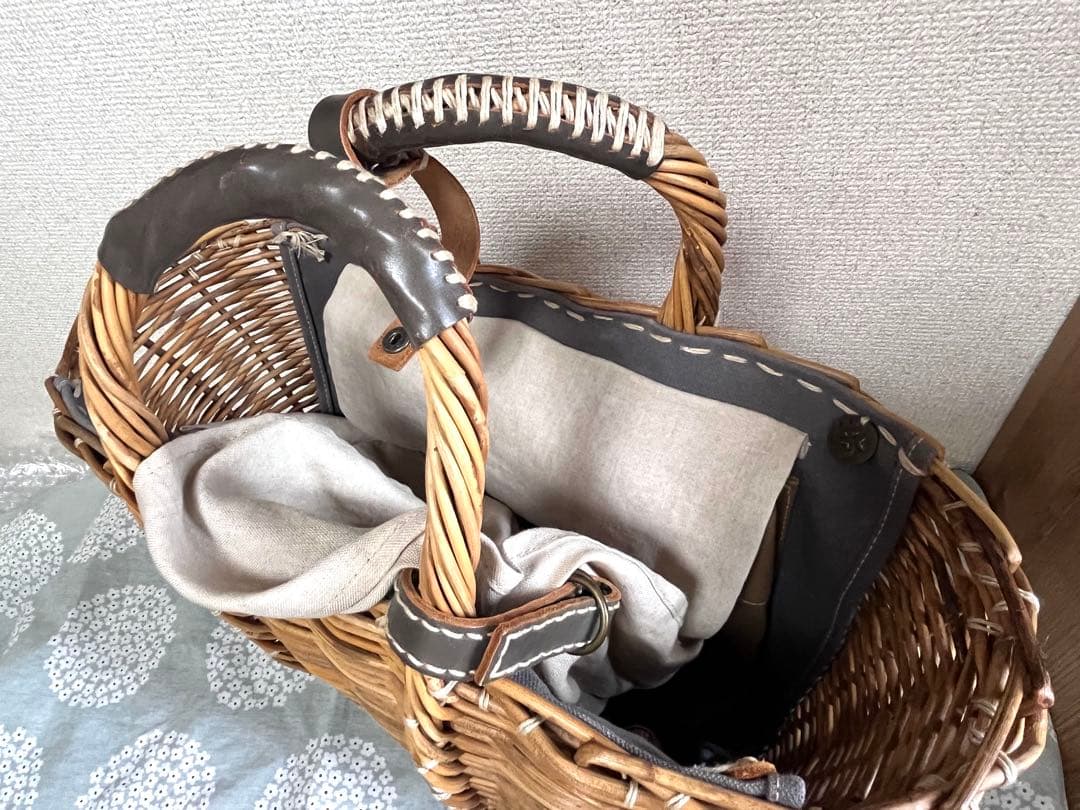 エバゴス ebagos マルシェバッグ レザー×紅籐 定番人気 手提げかごバッグ