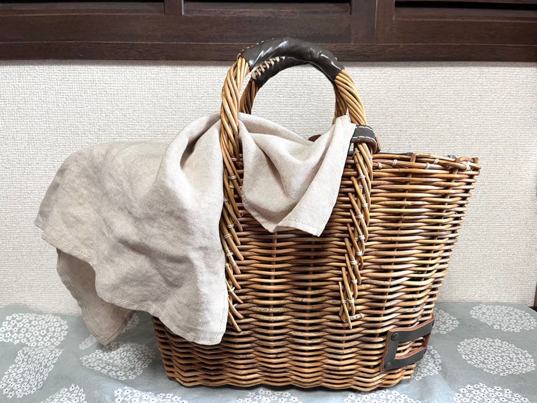 エバゴス ebagos マルシェバッグ レザー×紅籐 定番人気 手提げかごバッグ