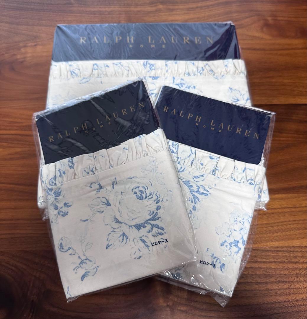 未使用ラルフローレン　シングルコンフォーターカバー&ピロケース2枚　キナリ地花柄