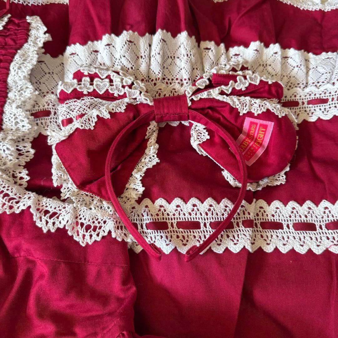 ベビードールジャンパースカート＆カチューシャ　エンジ　セット