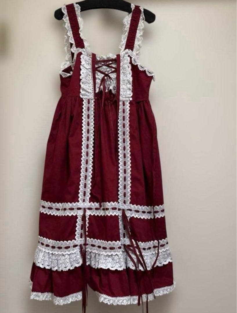 ベビードールジャンパースカート＆カチューシャ　エンジ　セット