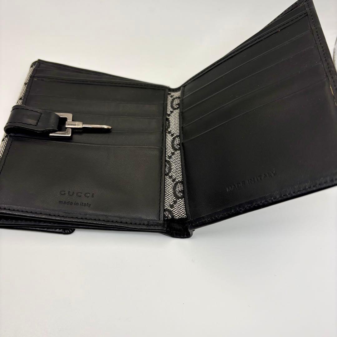 美品 GUCCI GGキャンバス ジャッキー 二つ折り財布 ブラック