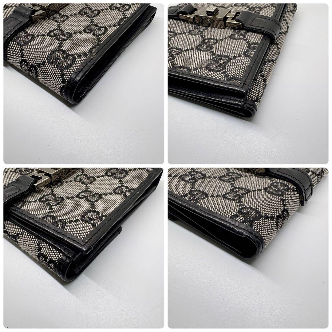 美品 GUCCI GGキャンバス ジャッキー 二つ折り財布 ブラック