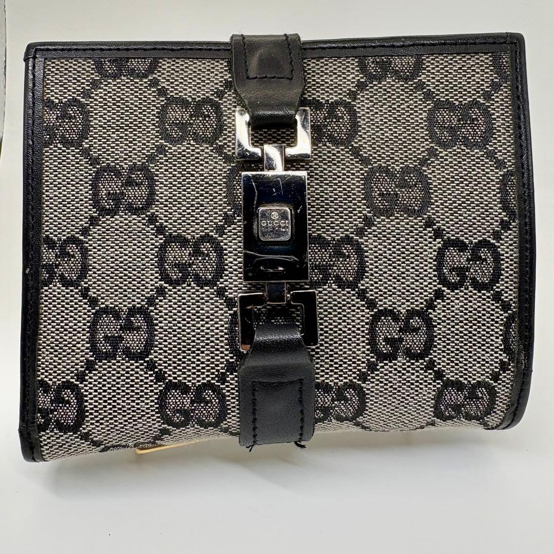 美品 GUCCI GGキャンバス ジャッキー 二つ折り財布 ブラック