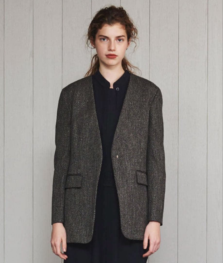 美品 H BEAUTY&YOUTH 定価3.9万 ツイードノーカラージャケット