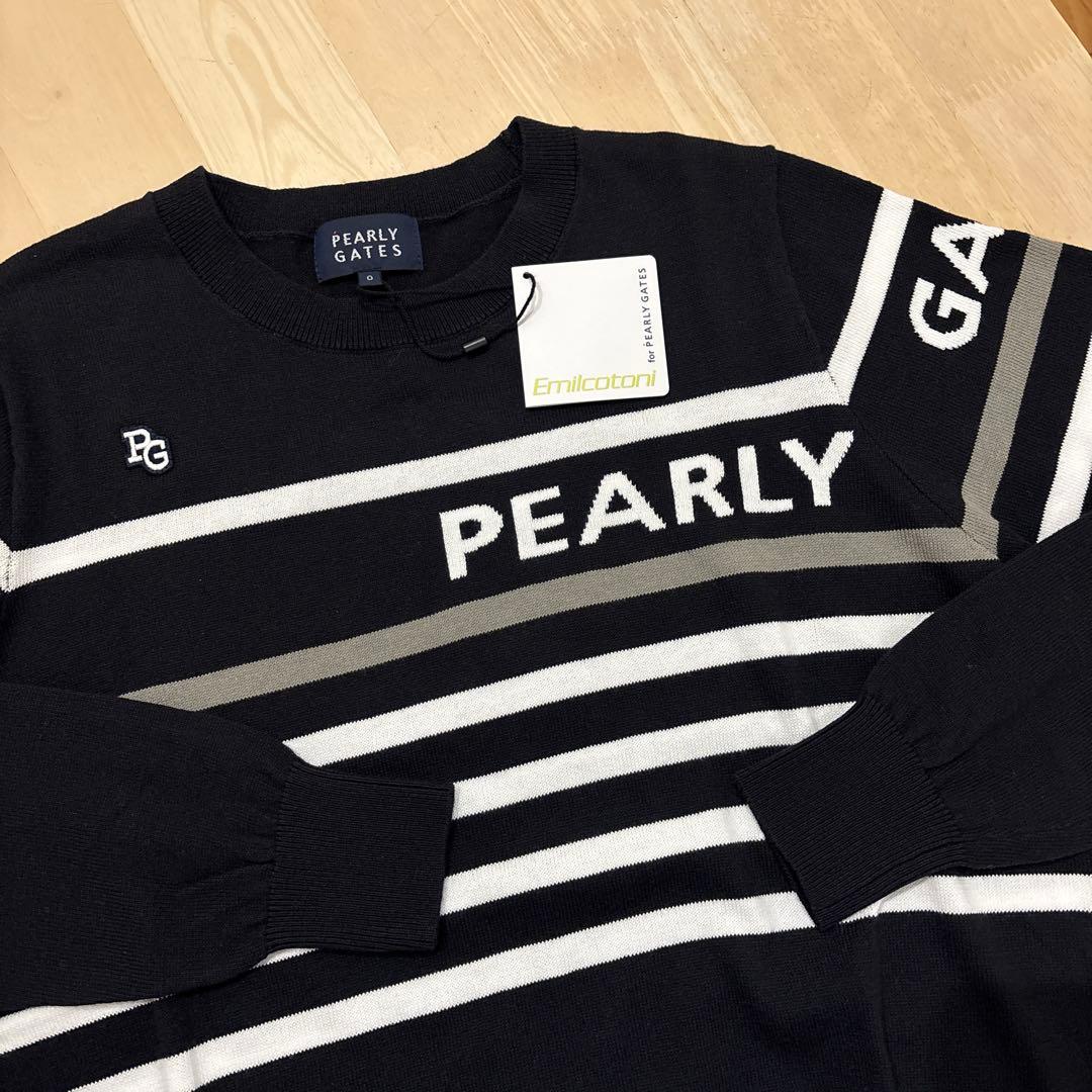 パーリーゲイツ☆新品 配色ボーダーコットンクルーネックニット