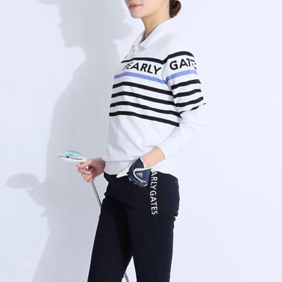 パーリーゲイツ☆新品 配色ボーダーコットンクルーネックニット