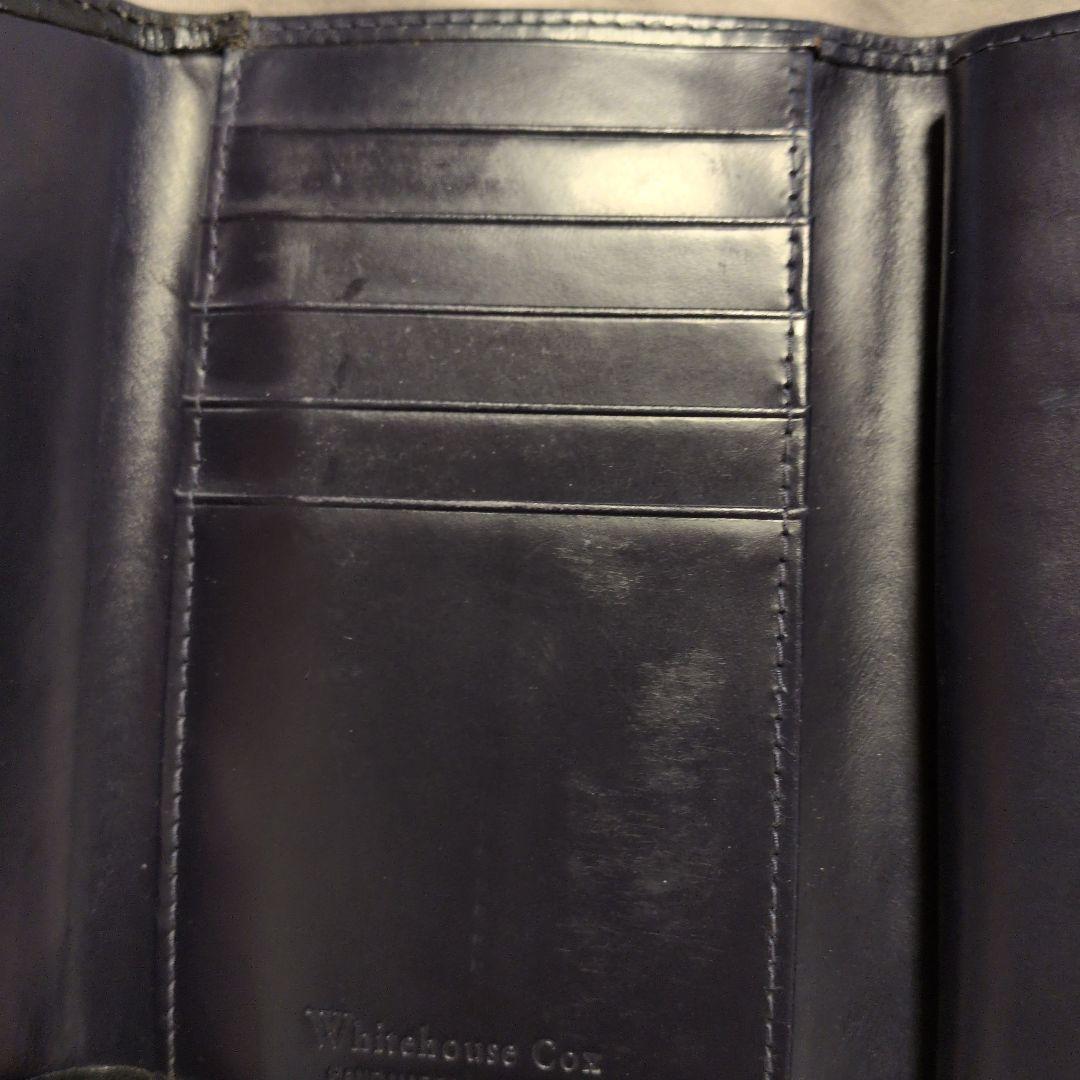 メ*ー様 Whitehouse Cox 三つ折り財布 ブラック×マリーン