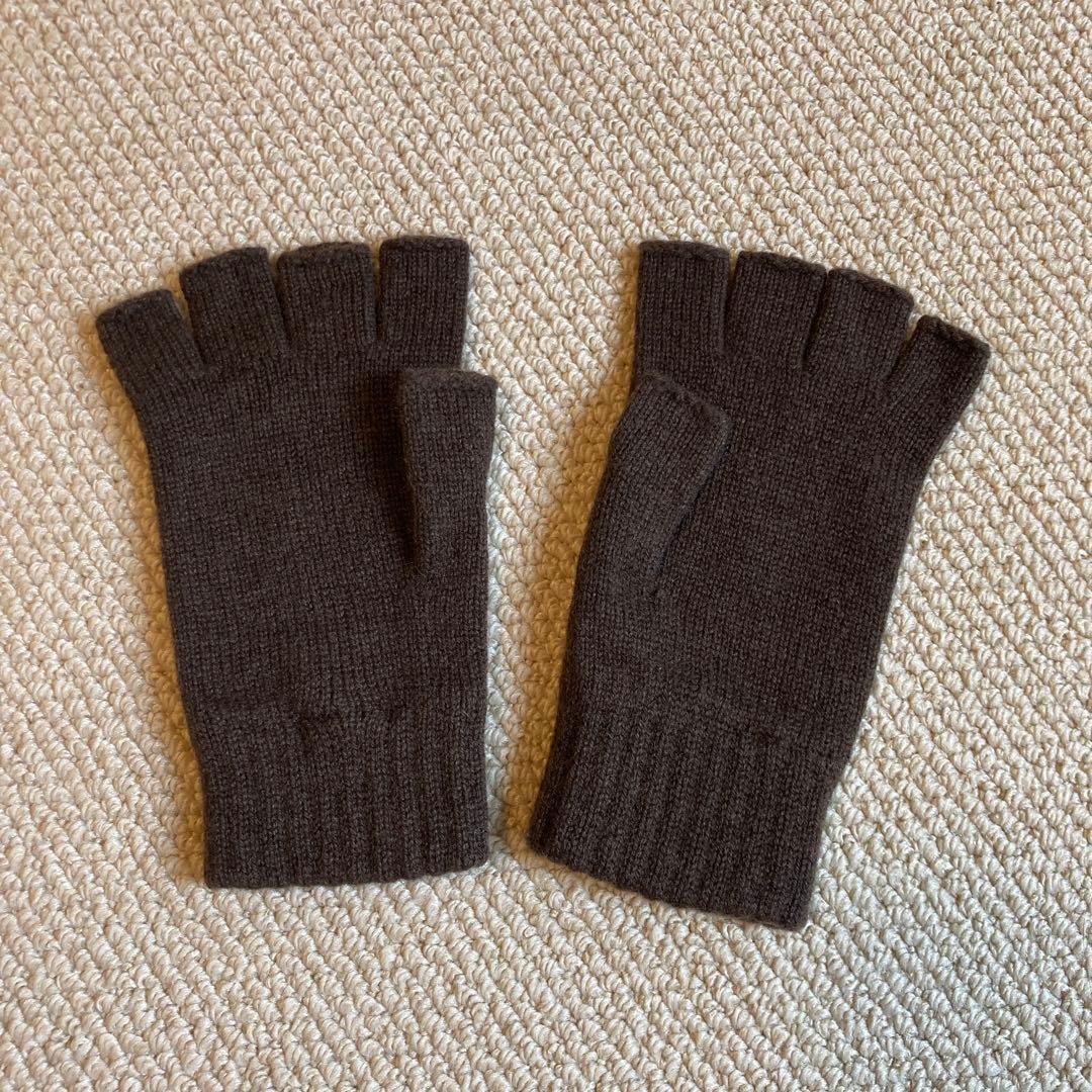 カシミア リストウォーマー 指無し手袋 ブラウン