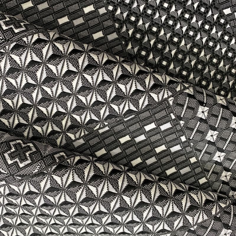 602mn19☆長尺 八寸名古屋帯 緻密な織り 幾何学文様 モノトーン☆美品