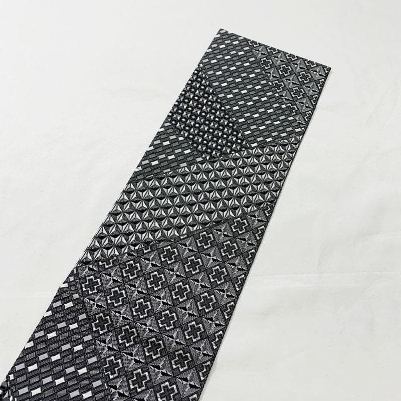 602mn19☆長尺 八寸名古屋帯 緻密な織り 幾何学文様 モノトーン☆美品
