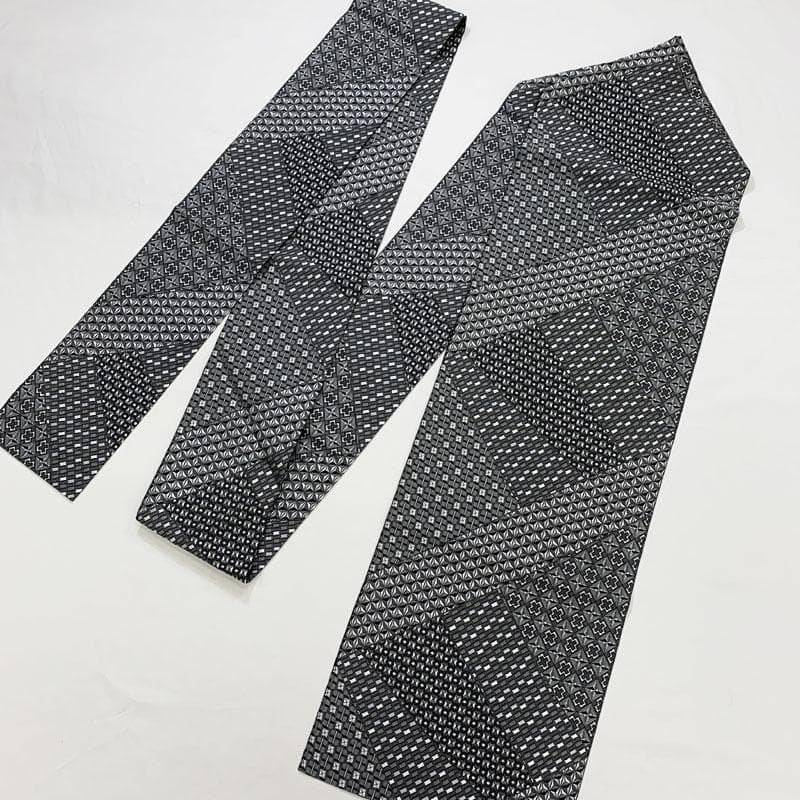 602mn19☆長尺 八寸名古屋帯 緻密な織り 幾何学文様 モノトーン☆美品