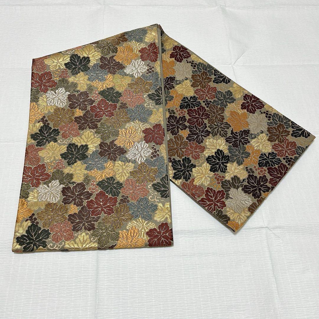 【婦人画報掲載品】袋帯　西陣織　葡萄葉文　正絹　逸品