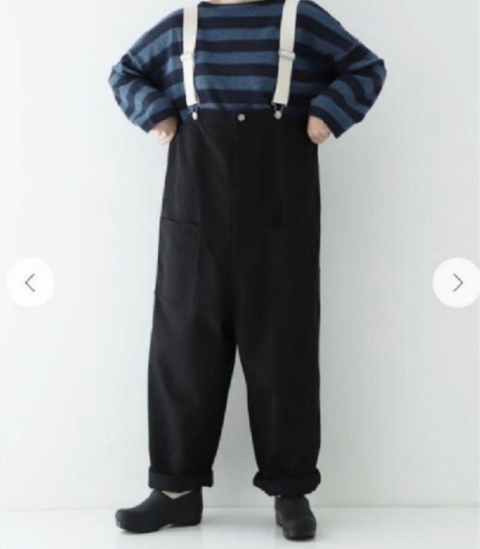 ふくすきnest Robeコットンツイル デッキサロペット ブラック