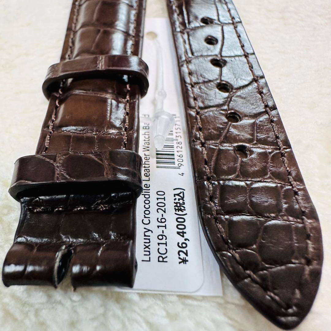 2010#19mm-16mmダークブラウン★本物クロコダイルベルト★スイス製