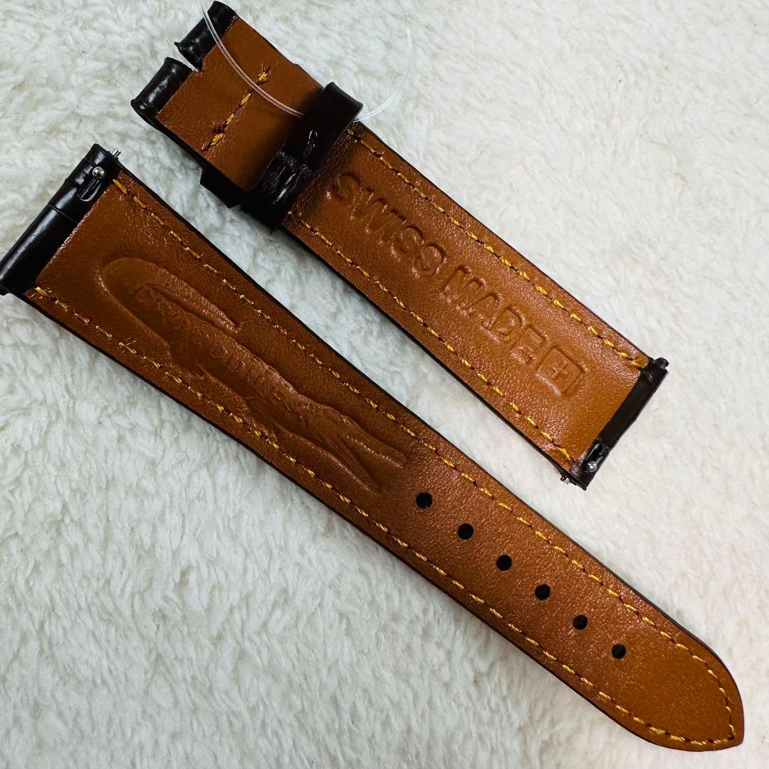 2010#19mm-16mmダークブラウン★本物クロコダイルベルト★スイス製