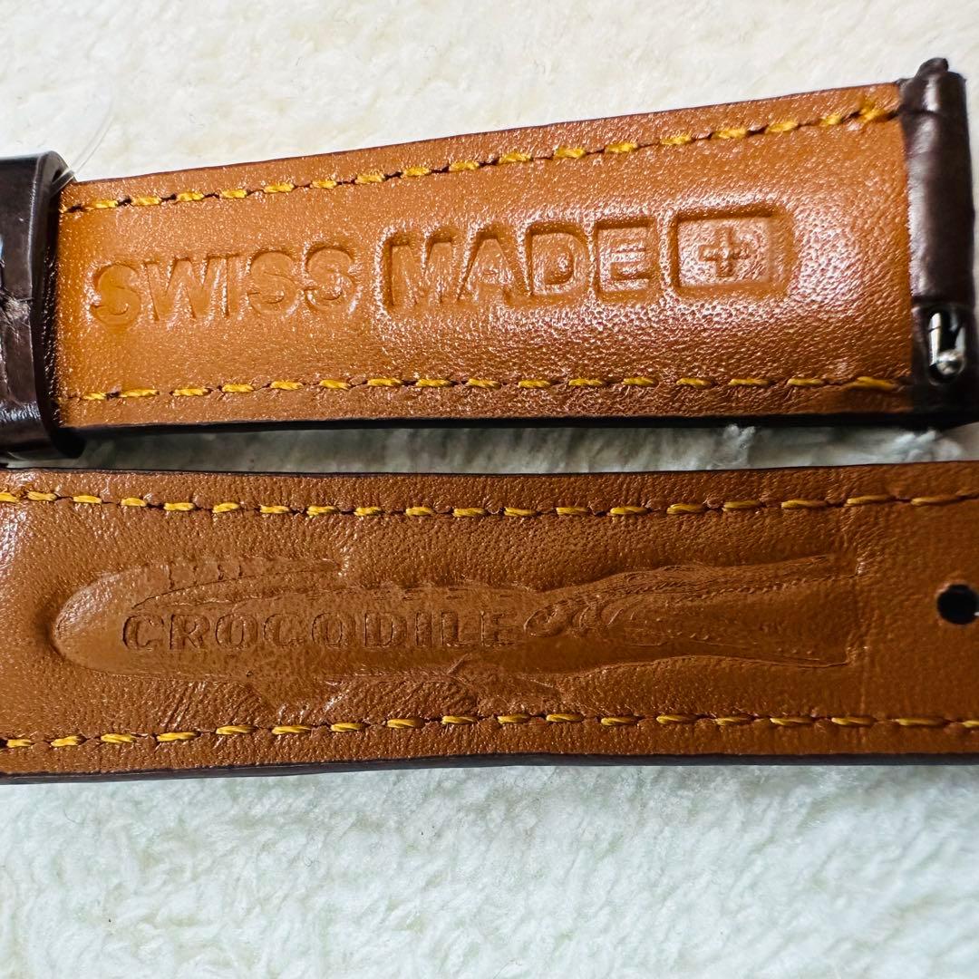 2010#19mm-16mmダークブラウン★本物クロコダイルベルト★スイス製