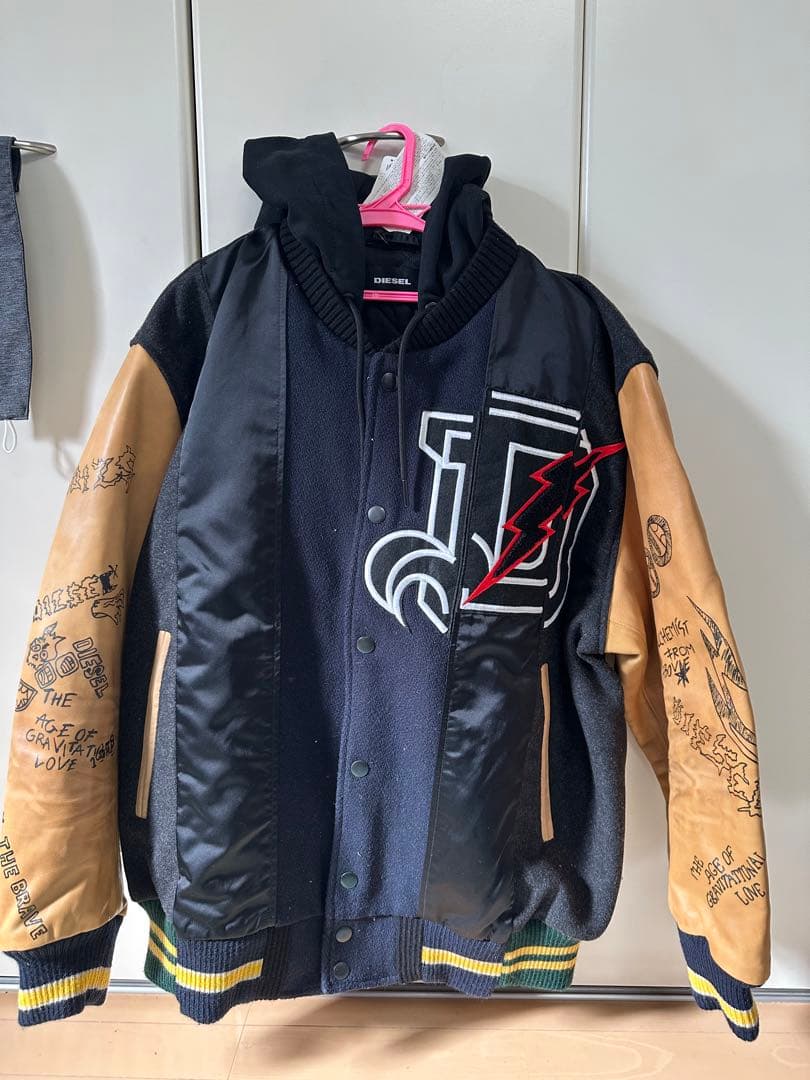 DIESEL メンズ ジャケット 素材切り替え スタジャンXL