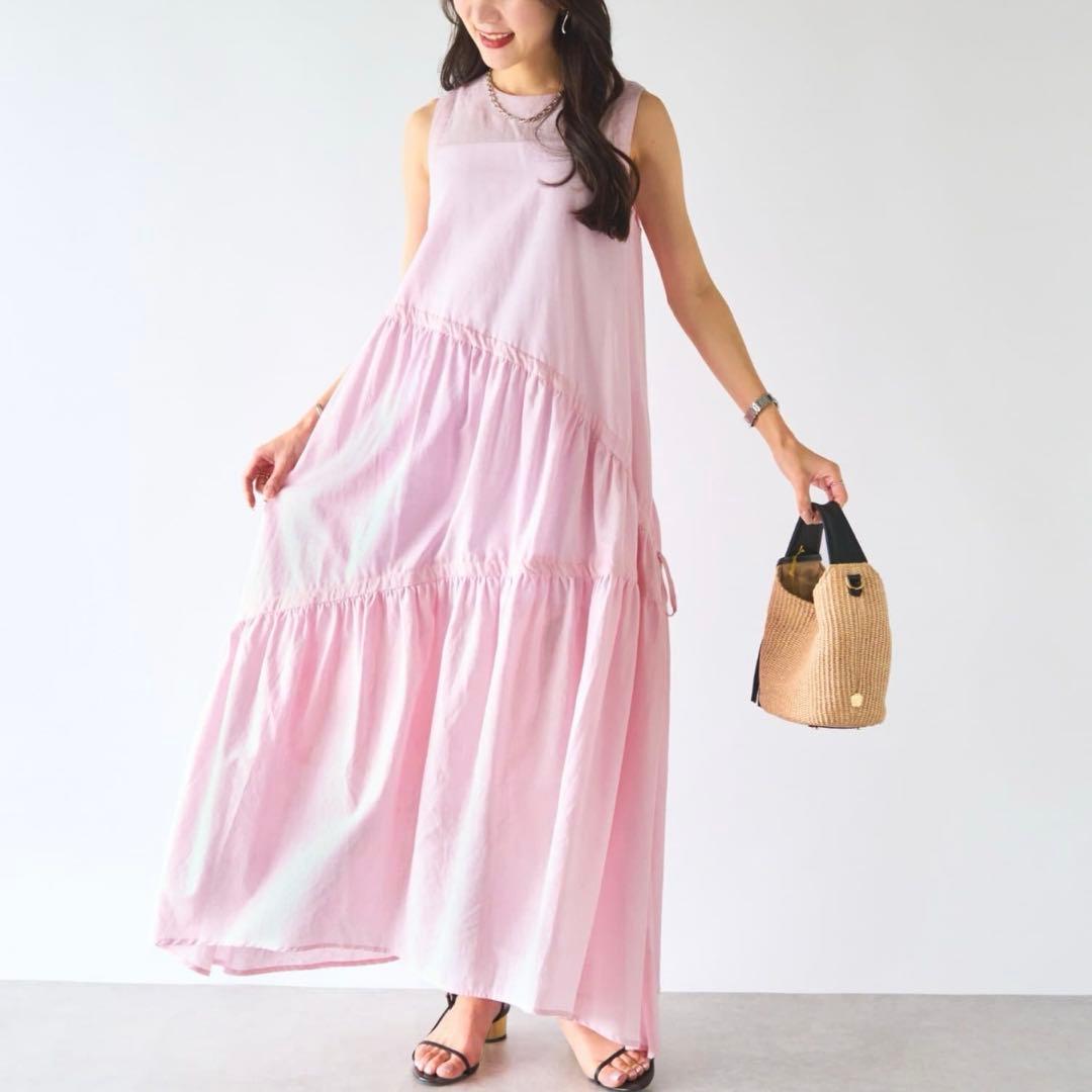 La boutique BonBon リボンリネンミックスワンピース 38サイズ