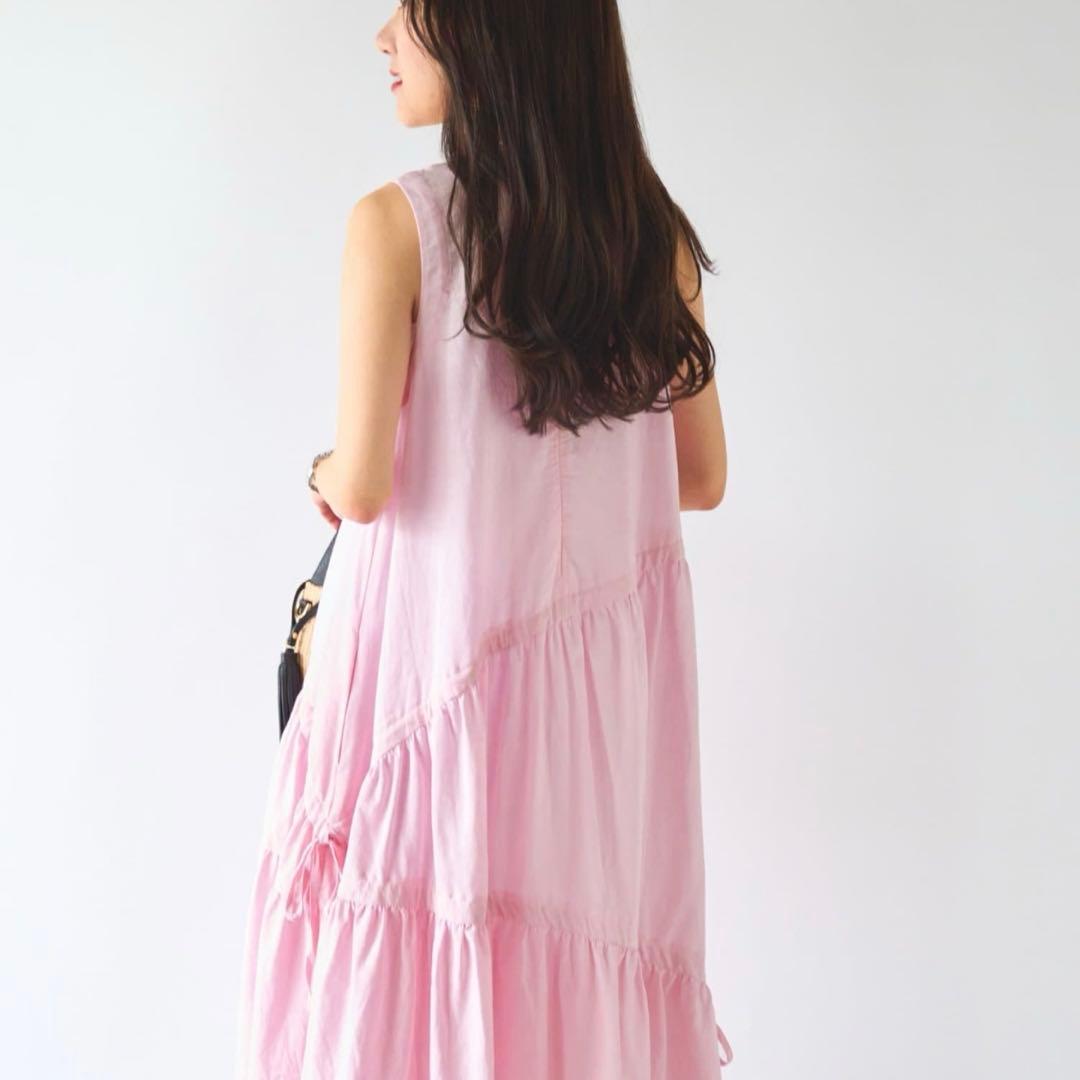 La boutique BonBon リボンリネンミックスワンピース 38サイズ