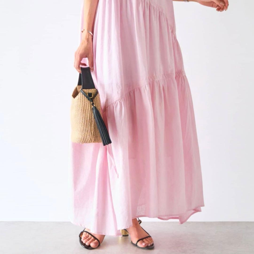 La boutique BonBon リボンリネンミックスワンピース 38サイズ