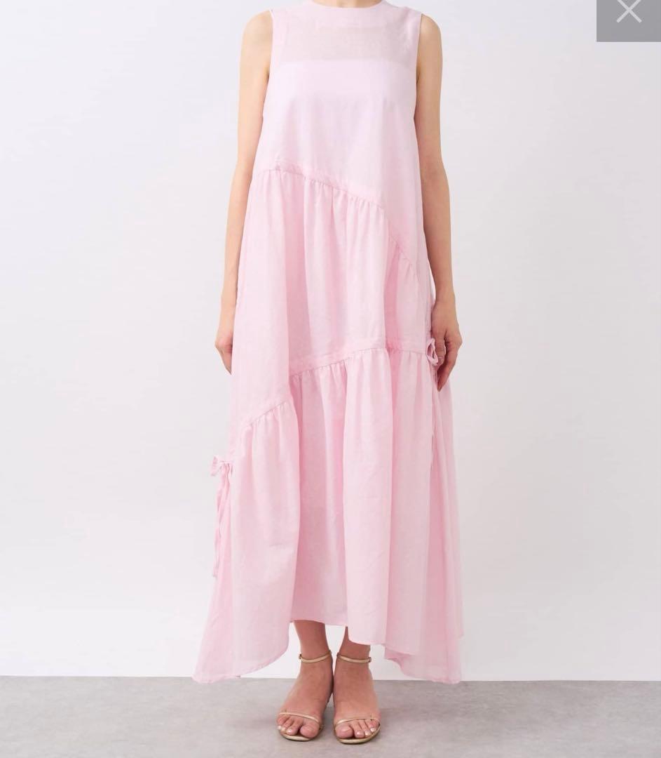 La boutique BonBon リボンリネンミックスワンピース 38サイズ