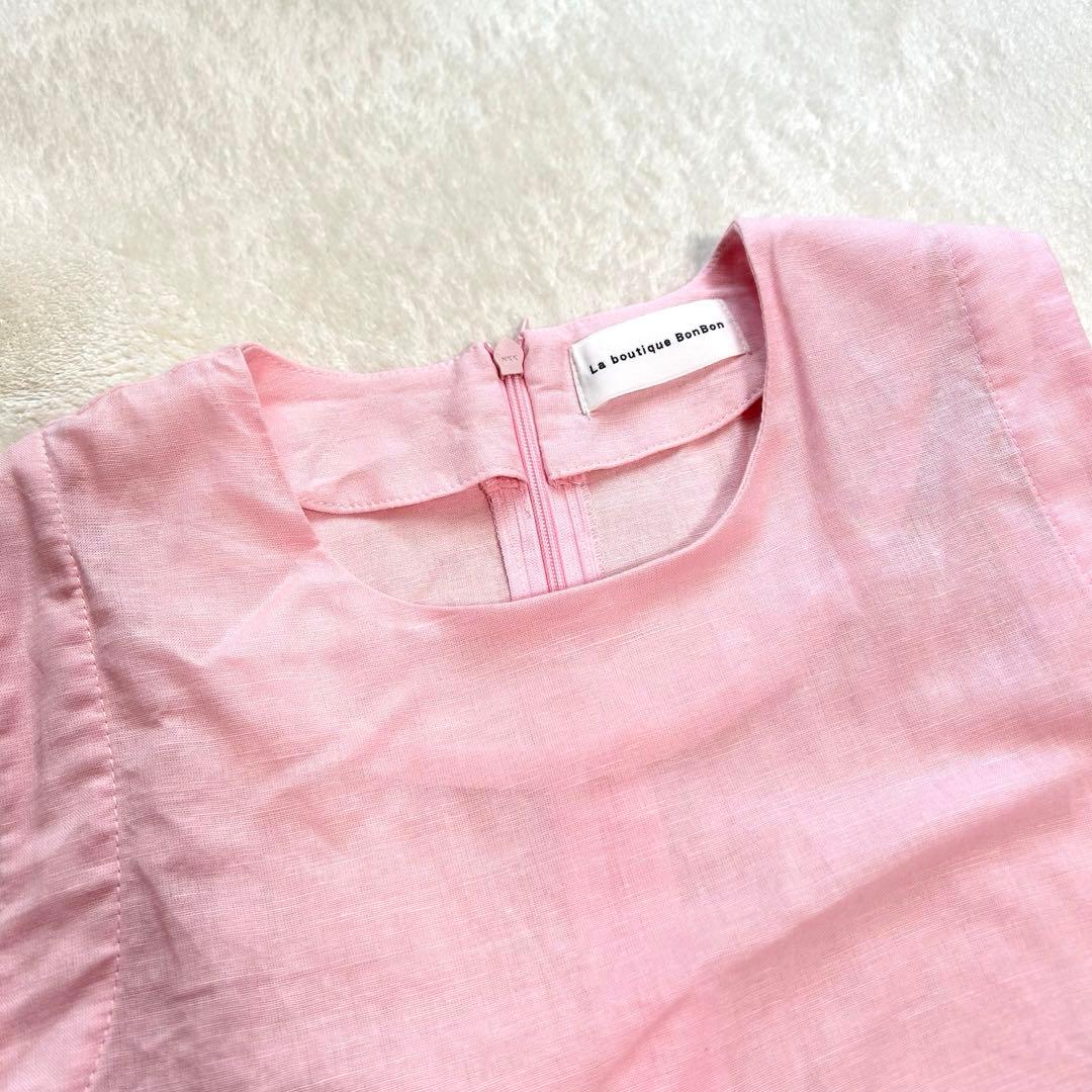 La boutique BonBon リボンリネンミックスワンピース 38サイズ