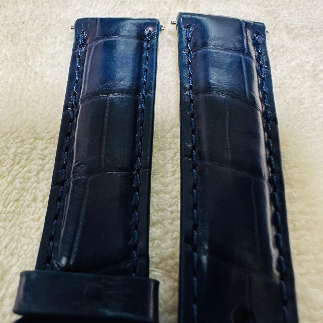 1030#18mm-16mmミッドナイトブルー★スイス製★本物クロコダイルベルト