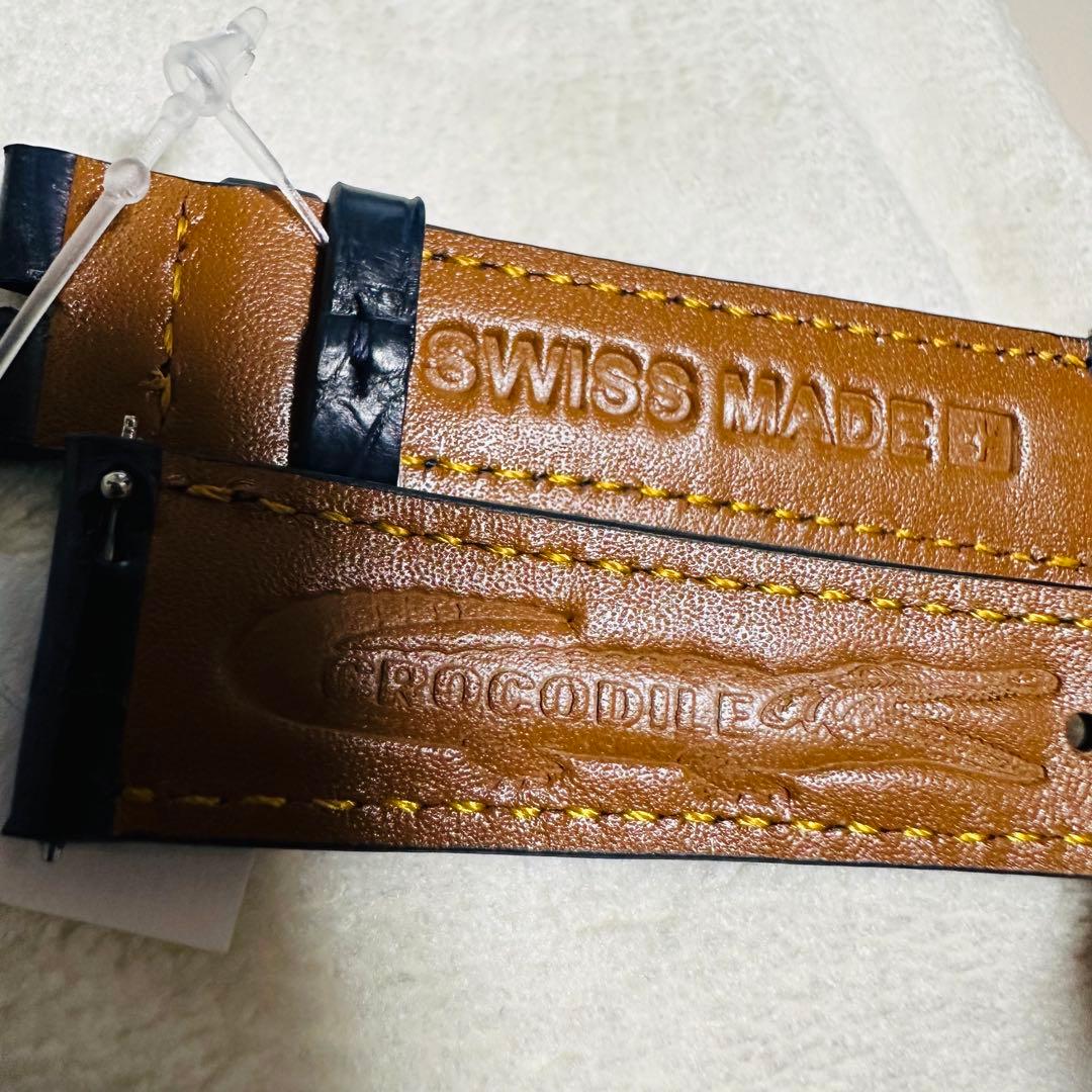 1030#18mm-16mmミッドナイトブルー★スイス製★本物クロコダイルベルト