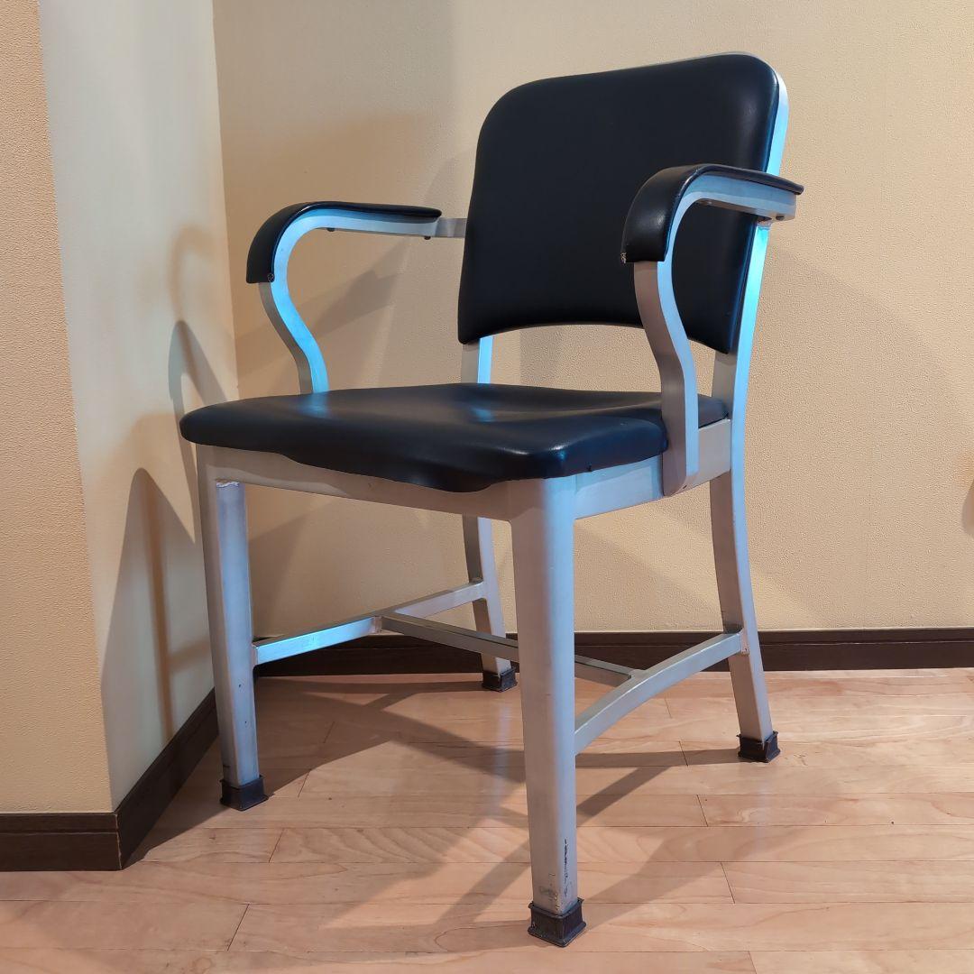 JM　③アメリカヴィンテージ　アルミ　NAVY　アームチェア　エメコ　4脚