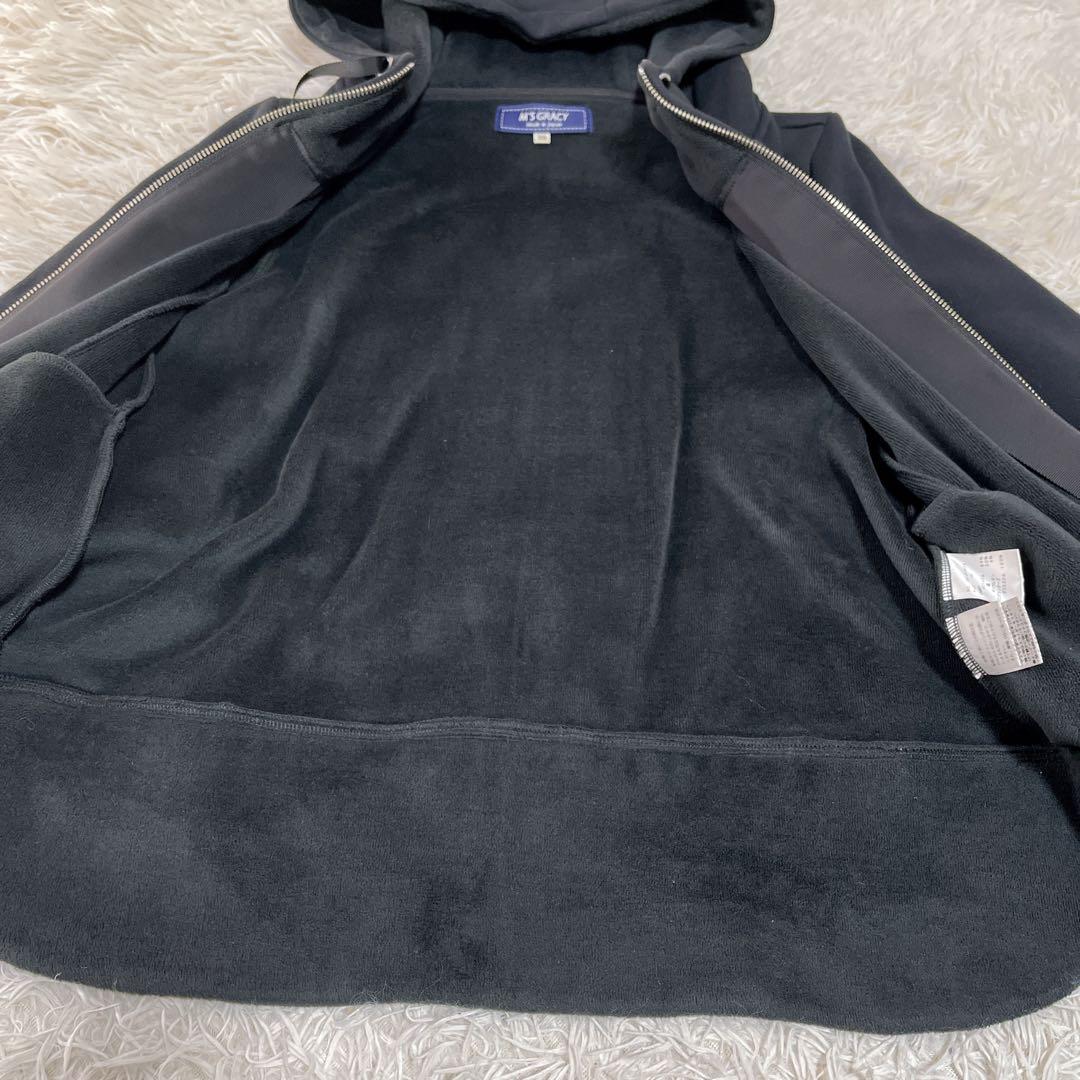 エムズグレイシー　裏微起毛　カメリアダブルジップ フリルパーカー 黒 Mサイズ