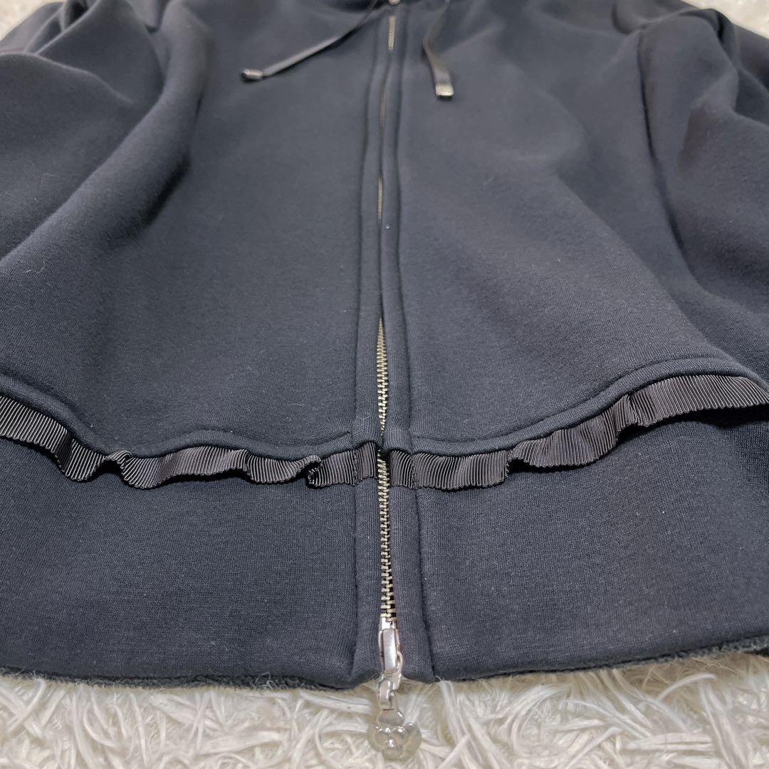 エムズグレイシー　裏微起毛　カメリアダブルジップ フリルパーカー 黒 Mサイズ