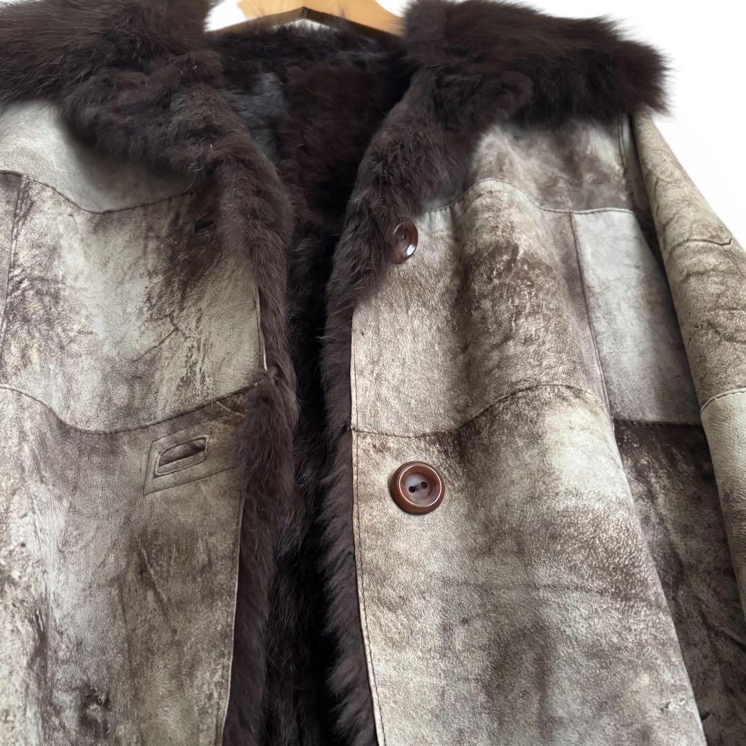 LUITEHMIS ラビットファー付コート40 防寒向き 上品カジュアル