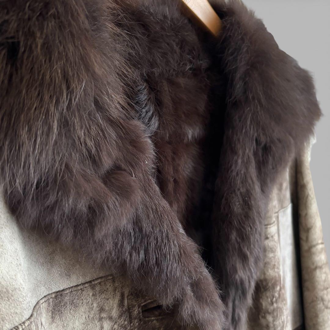 LUITEHMIS ラビットファー付コート40 防寒向き 上品カジュアル