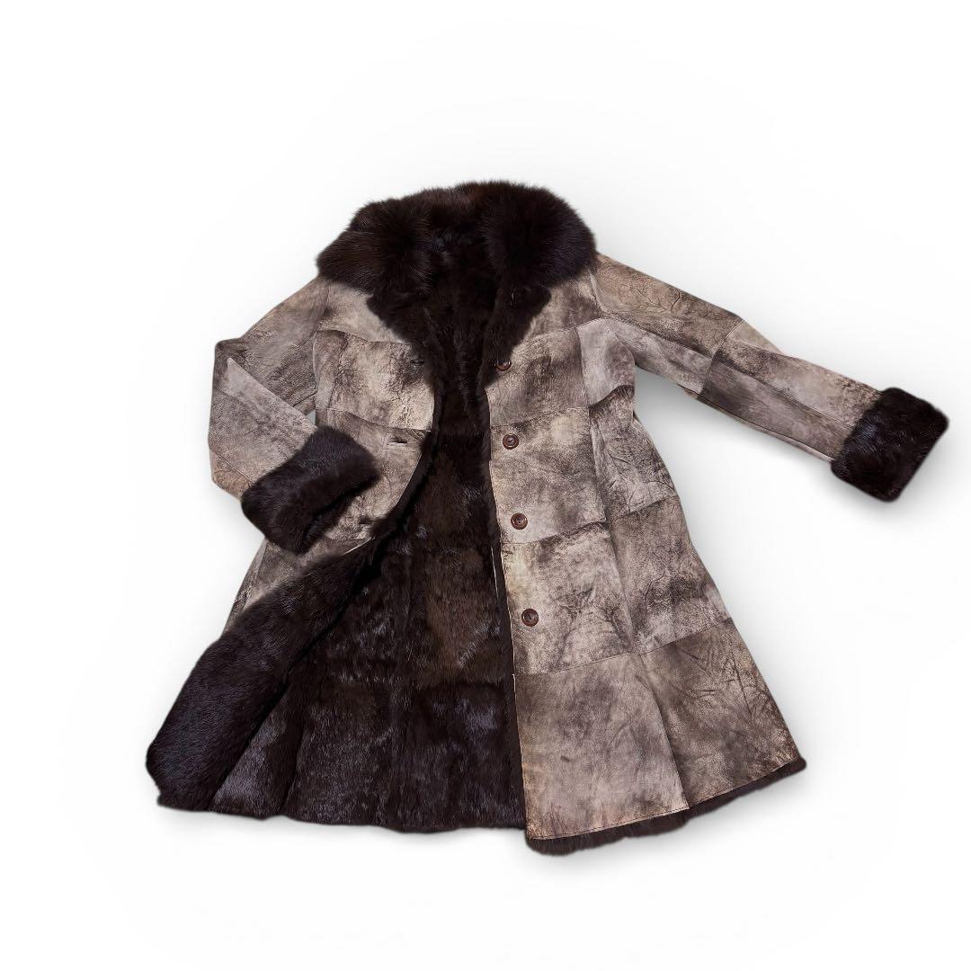 LUITEHMIS ラビットファー付コート40 防寒向き 上品カジュアル