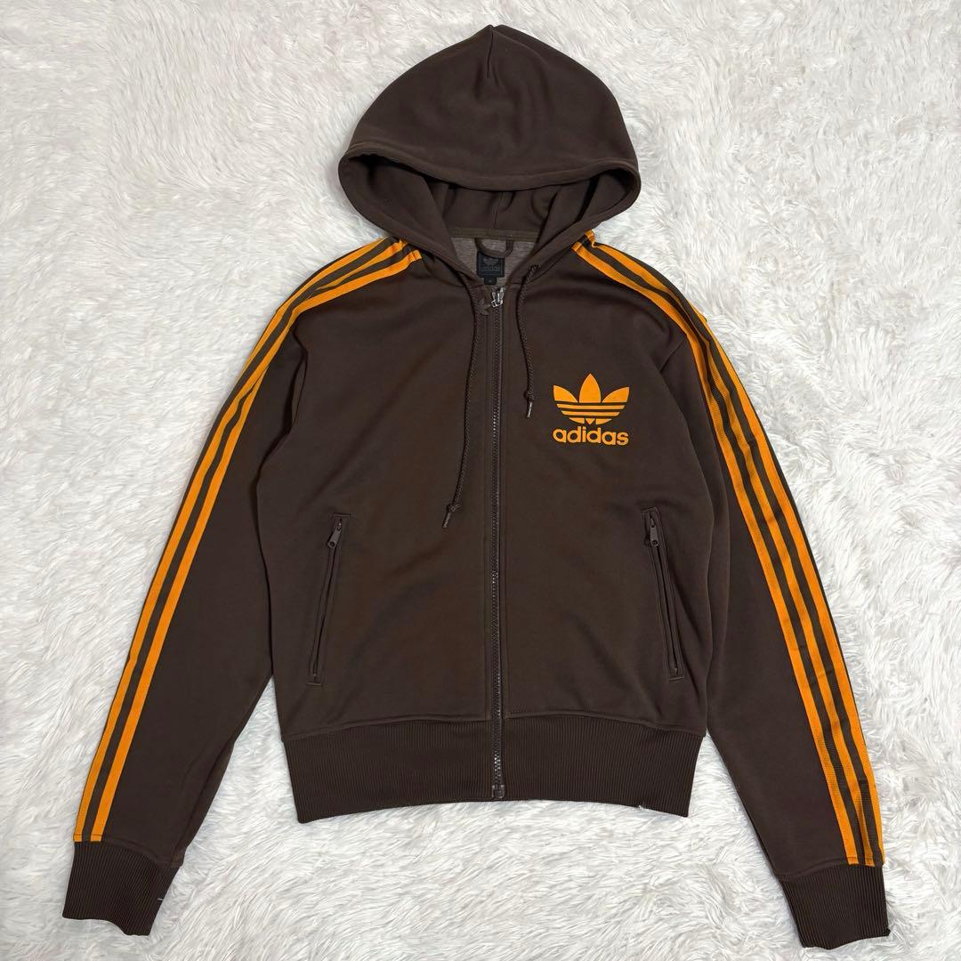 美品　アディダス　トラックジャケット　ブラウン　オレンジ　トレフォイルロゴ