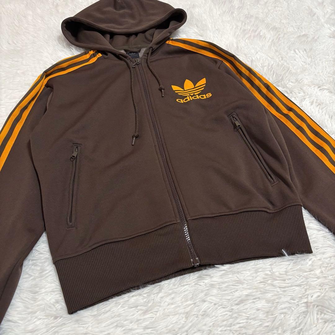 美品　アディダス　トラックジャケット　ブラウン　オレンジ　トレフォイルロゴ