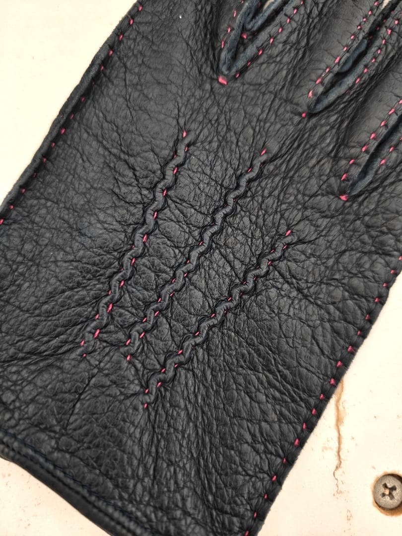 極美品 デンツ ペッカリー グローブ アンライニング 裏地無し ダークネイビー