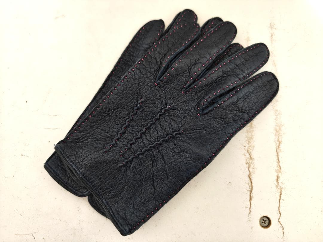 極美品 デンツ ペッカリー グローブ アンライニング 裏地無し ダークネイビー