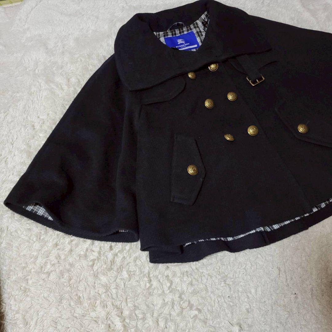 BURBERRY BLUELABEL ポンチョ アンゴラ ノバチェック 金ボタン