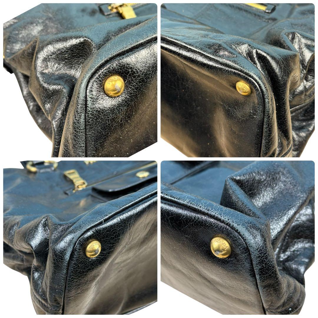 【Gカード付き】PRADA プラダ レザー トートバッグ 黒 ロゴ BR4414