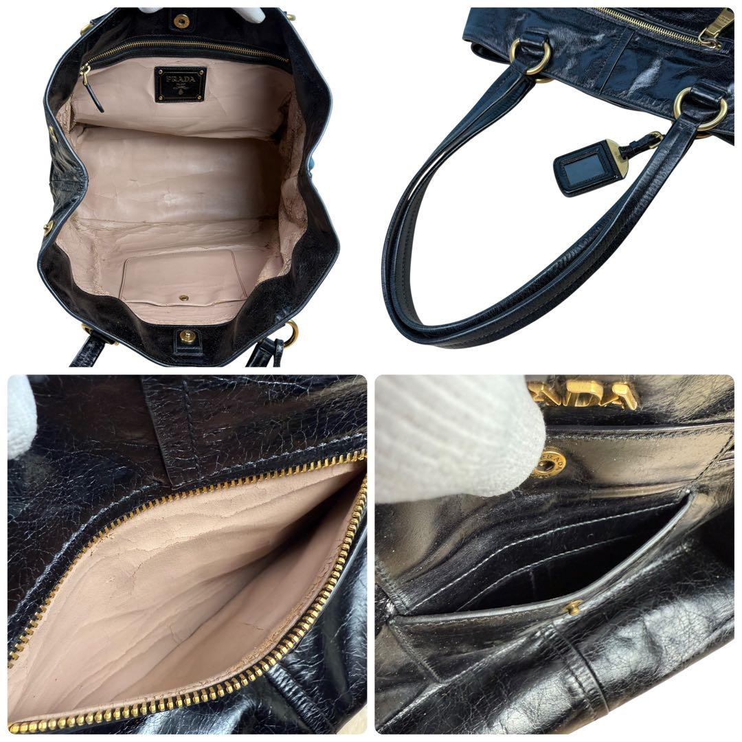 【Gカード付き】PRADA プラダ レザー トートバッグ 黒 ロゴ BR4414