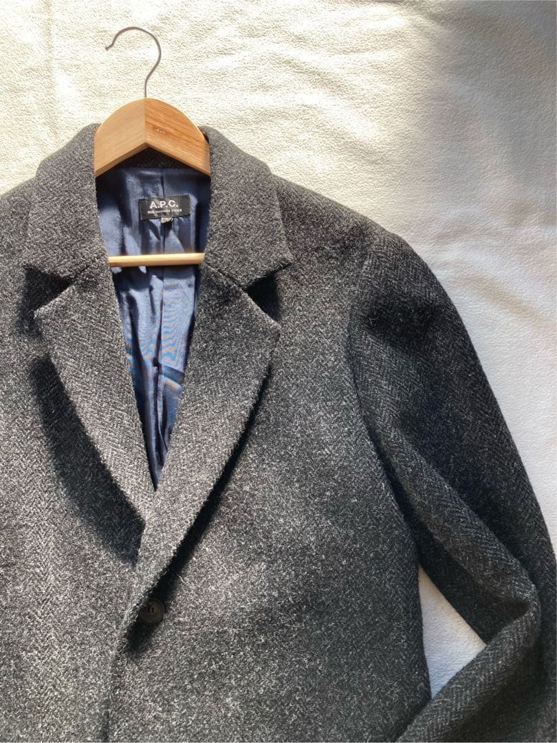 じゃんA.P.C ハリスツイード　ツイード・チェスターコート　グレー　S