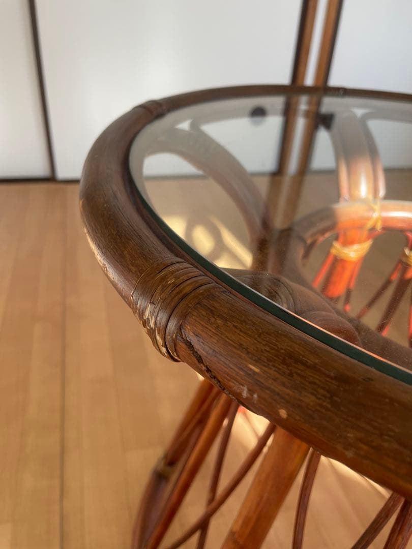 ラタン ガラステーブル 円形 サイドテーブル