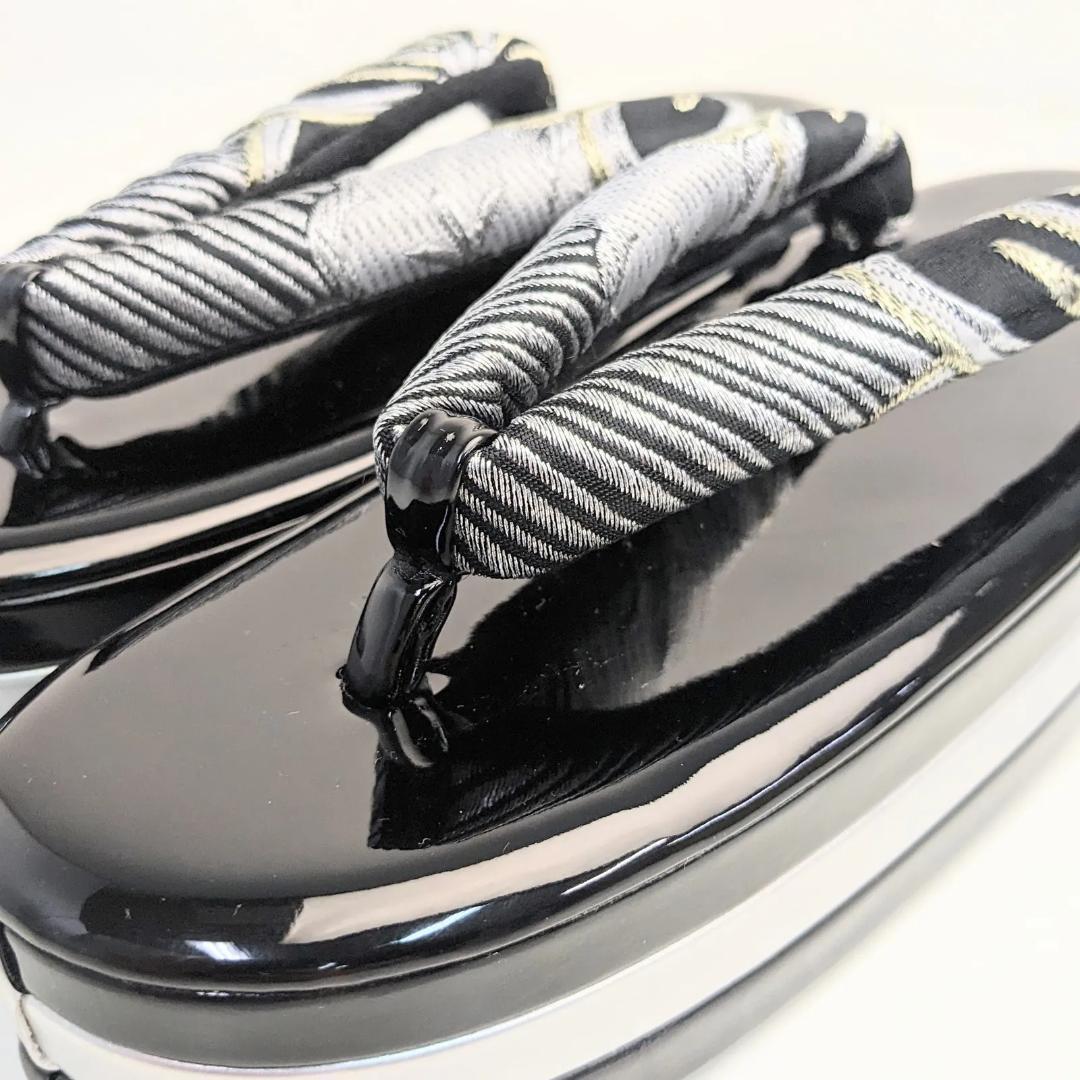 和装 草履バッグセット 帯地 黒×銀 3枚芯 フリーサイズ k19-6