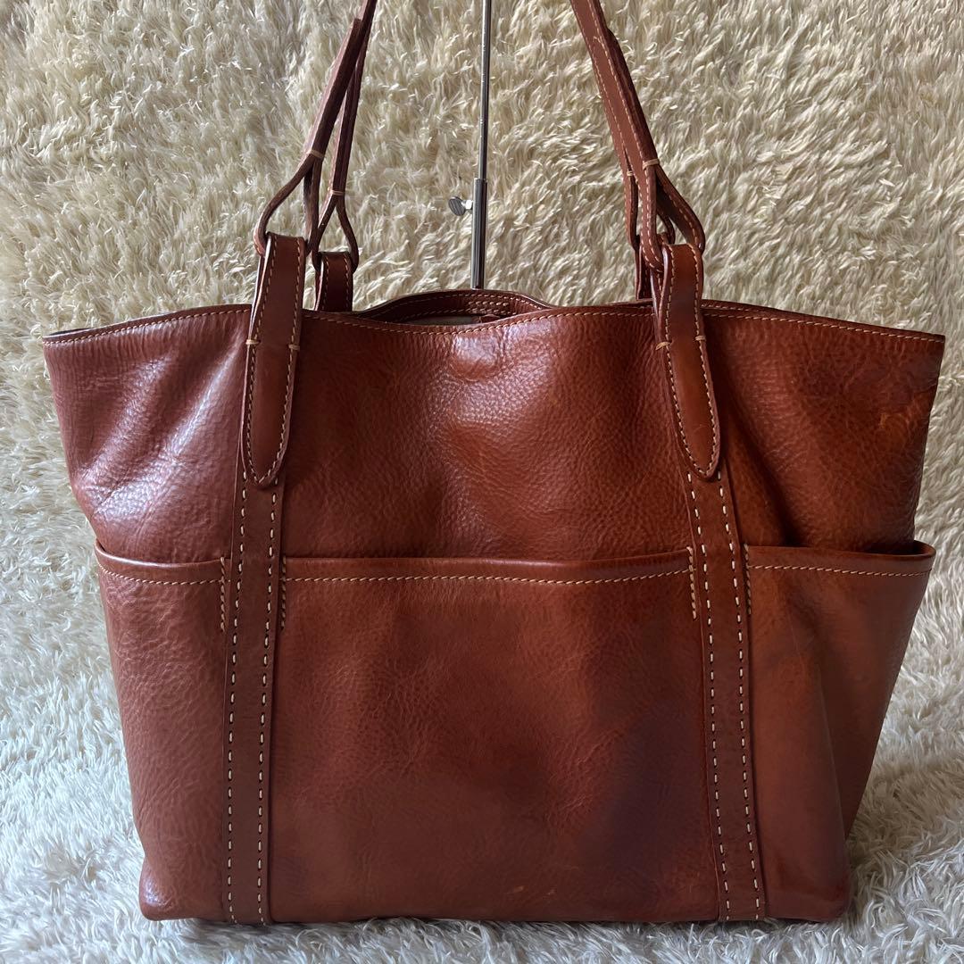 美品　genten ゲンテン　トートバッグ　牛革　工具ロゴ　肩がけ　大容量