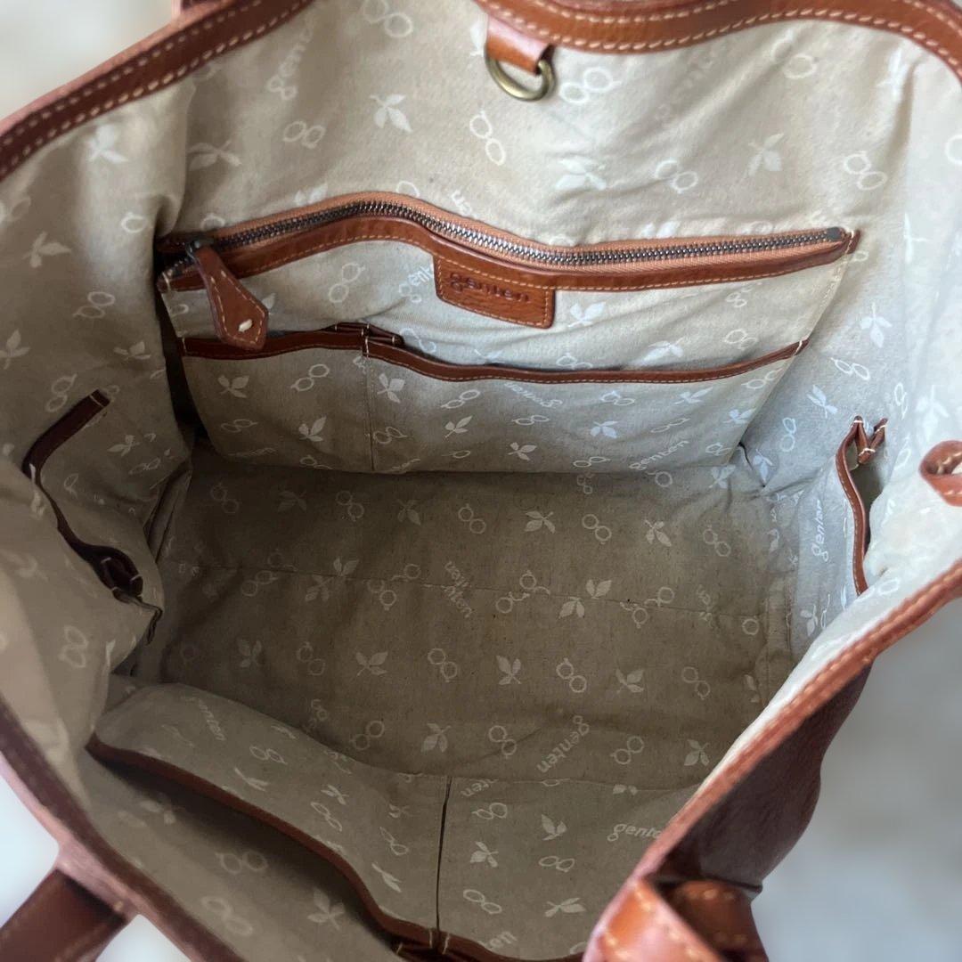 美品　genten ゲンテン　トートバッグ　牛革　工具ロゴ　肩がけ　大容量