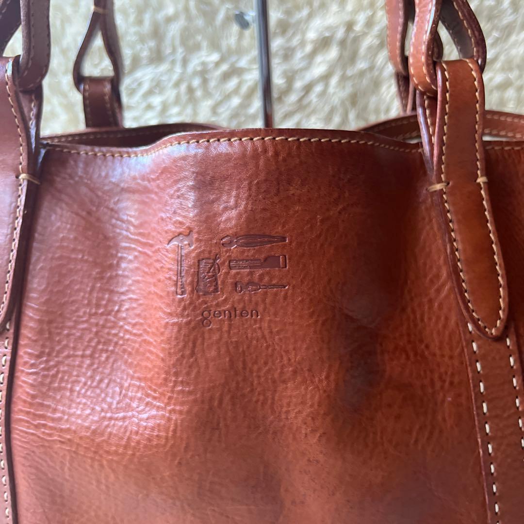 美品　genten ゲンテン　トートバッグ　牛革　工具ロゴ　肩がけ　大容量